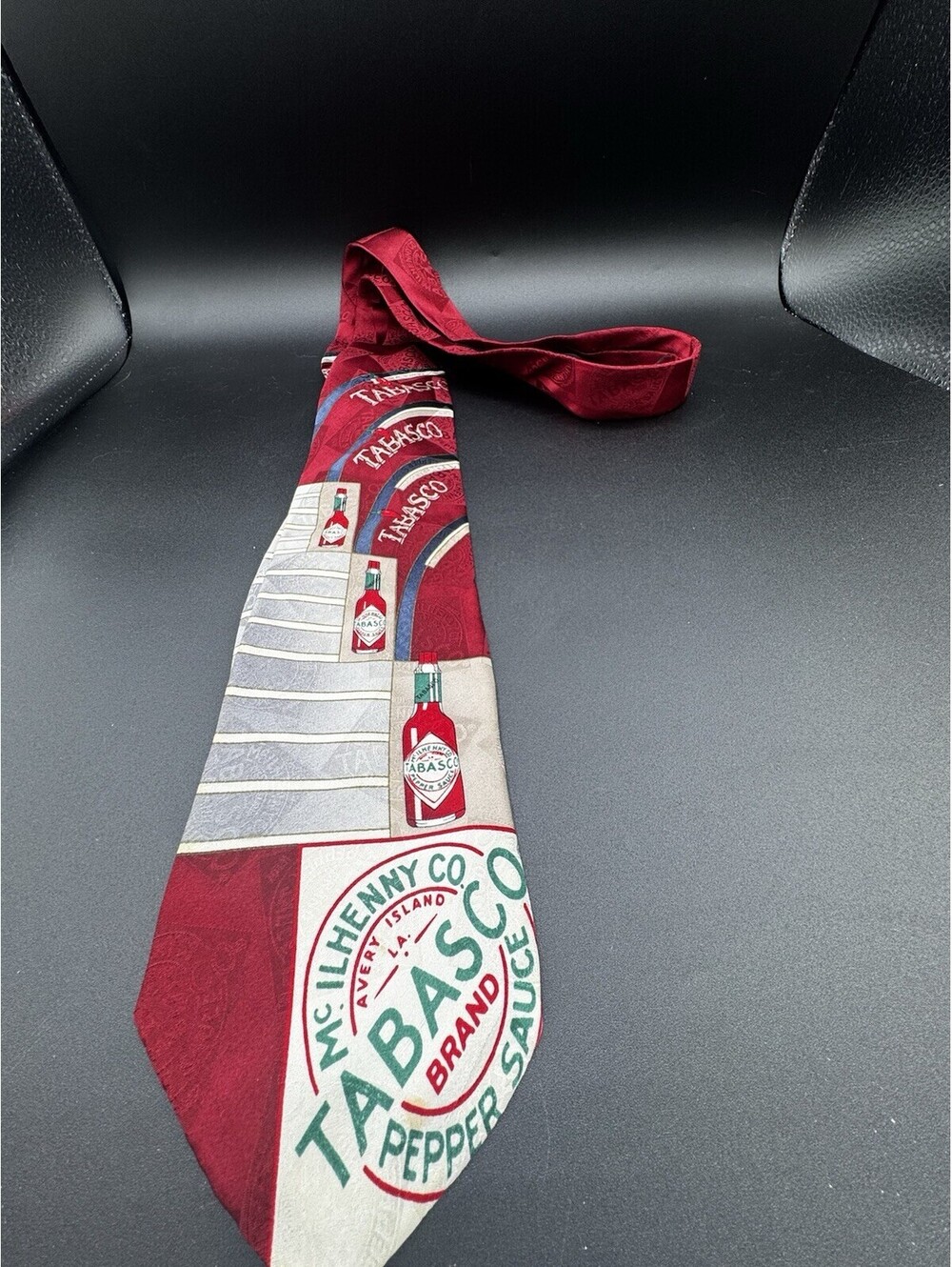 Vintage Tabasco Avery Island McIlhenny Co 100% Silk Novelty Necktie Red Logo Tie